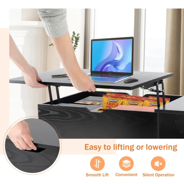 JHK Lift Top Coffee Tables For Living Room 39.37"x19.7" Desk Tea Wood Dining Tables Adjustable Storage Shelf Easy Lift Or Lower - Image 3