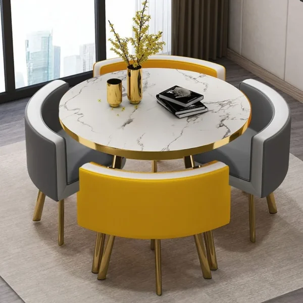 Marble Round 80cm Dining Tables Set 4 Chairs Modern Center Wood Table Luxury White Apartment Furniture - Image 6