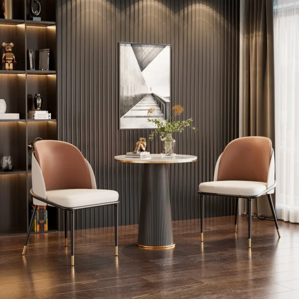 Luxurious Upholstered Dining Room Chairs Set, Microfiber Silicone Leather, 2 Colors, Kitchen Chairs - Image 2