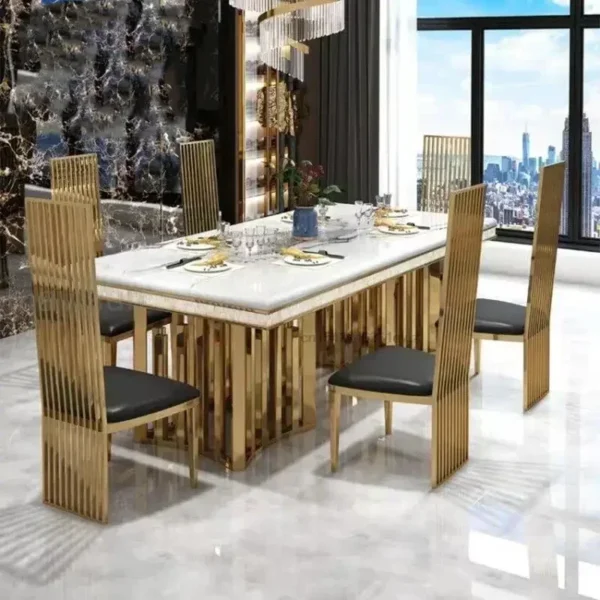 Luxury White Marble Dining Table And Chair Combination Rectangular Kitchen Tables Italian Type Mesa De Comedor Large Furniture - Image 3