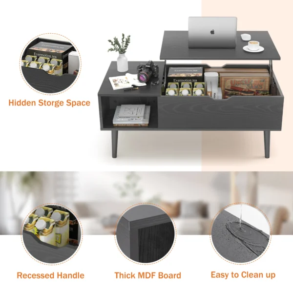 JHK Lift Top Coffee Tables For Living Room 39.37"x19.7" Desk Tea Wood Dining Tables Adjustable Storage Shelf Easy Lift Or Lower - Image 2