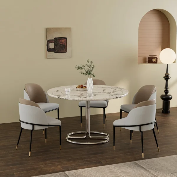 2-Piece Dining Chairs Black Metal Frame Two-Tone Microfiber Leather Upholstered Seat Modern Side Chairs for Dining/Living Room - Image 2