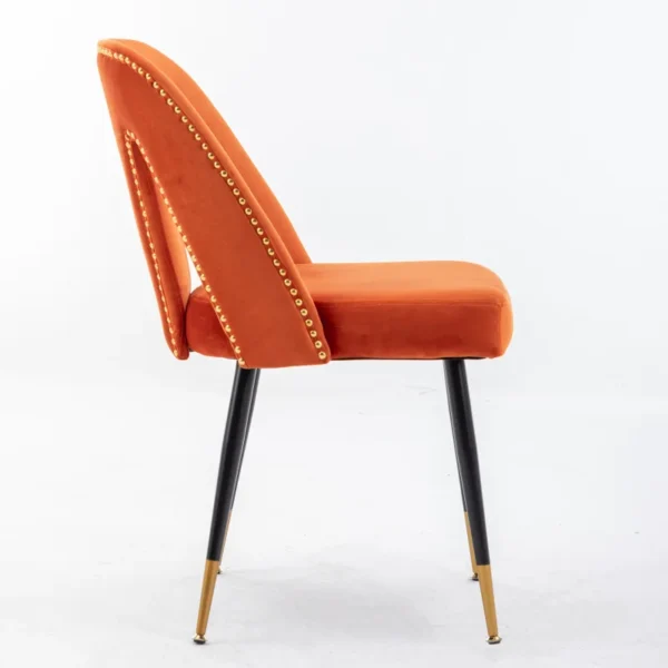 Dining Chairs Set of 2, Modern Velvet Tufted Upholstered Accent Chair with Nailhead Trim and Gold Tips & Black Metal Legs - Image 4