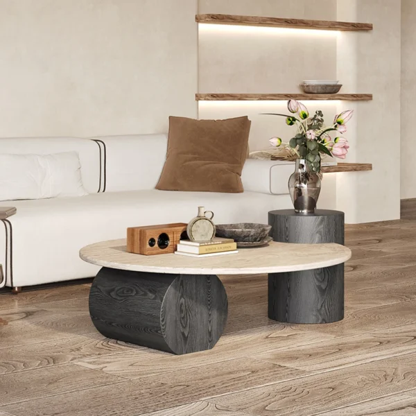 Stone Italian Side Table Nordic Natural Travertine Unique Wood Coffee Table Round Stone Designer Stolik Kawowy Home Furniture - Image 3