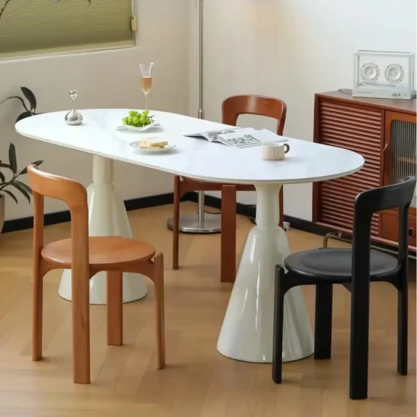 Solid Wood Dining Chairs Nordic Rey Beech Living Room Chairs Stackable Vintage Curved Backrest Swiss Chair Shoes Changing Stool - Image 4