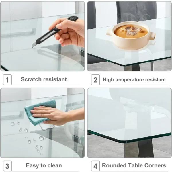 6 Set Minimalist Modern Dining Room Table Set 63” Glass Dining Table, for Kitchen Table and PU Leather Chairs - Image 5