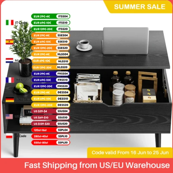 JHK Lift Top Coffee Tables For Living Room 39.37"x19.7" Desk Tea Wood Dining Tables Adjustable Storage Shelf Easy Lift Or Lower