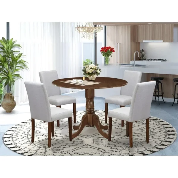 5 Piece Dining Set Round Dining Room Table with Dropleaf and 4 Upholstered Chairs, 42x42 Inch Fashion - Image 2