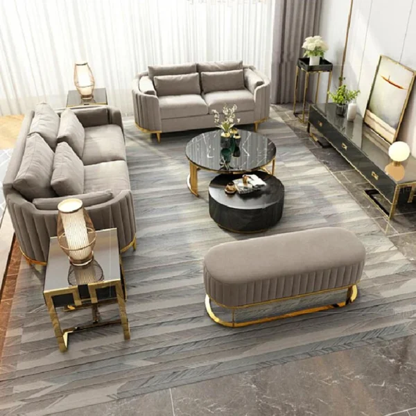 Luxury Sofa Living Room Furniture Curved Dresser Home Lounge Sofa Sets Italian Modern Fabric Velvet Sofa Set Furniture - Image 2