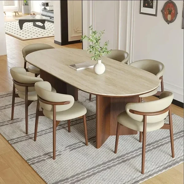 Modern Oval Dining Table Set, Solid Wood, Natural Finish, 6-Seater Nordic Style - Image 2
