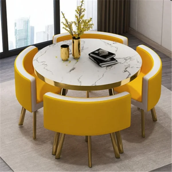 Marble Round 80cm Dining Tables Set 4 Chairs Modern Center Wood Table Luxury White Apartment Furniture - Image 4