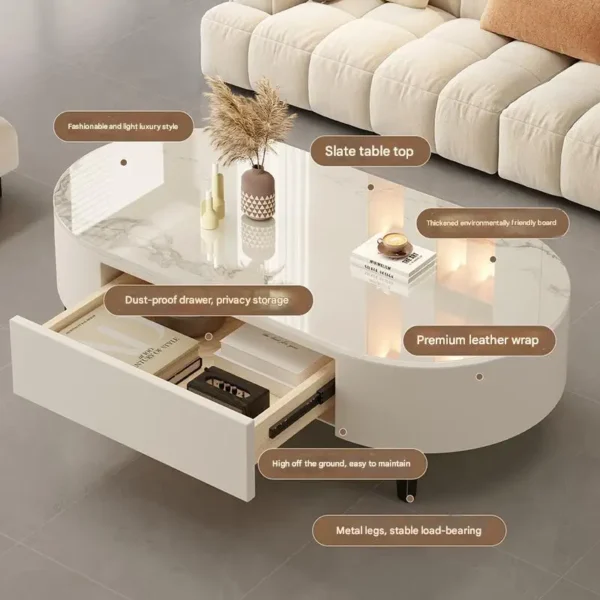 Modern Simple Coffee Table Living Room Floor Cheap Oval Organizer Side Table Funky Necklace Relaxing Couchtisch Trendy Furniture - Image 3