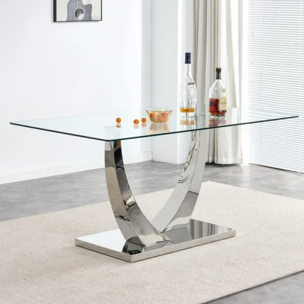 6 Set Minimalist Modern Dining Room Table Set 63” Glass Dining Table, for Kitchen Table and PU Leather Chairs - Image 3