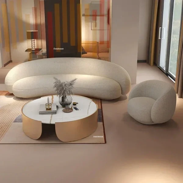 Curved Living Room Sofas Living Room Furniture Cream Style Beauty Salon Sofa Clothing Store Rest Area Reception SofaN - Image 3