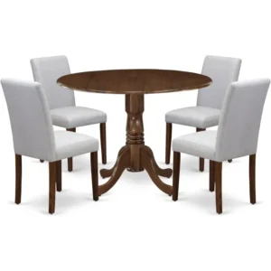 5 Piece Dining Set Round Dining Room Table with Dropleaf and 4 Upholstered Chairs, 42x42 Inch Fashion