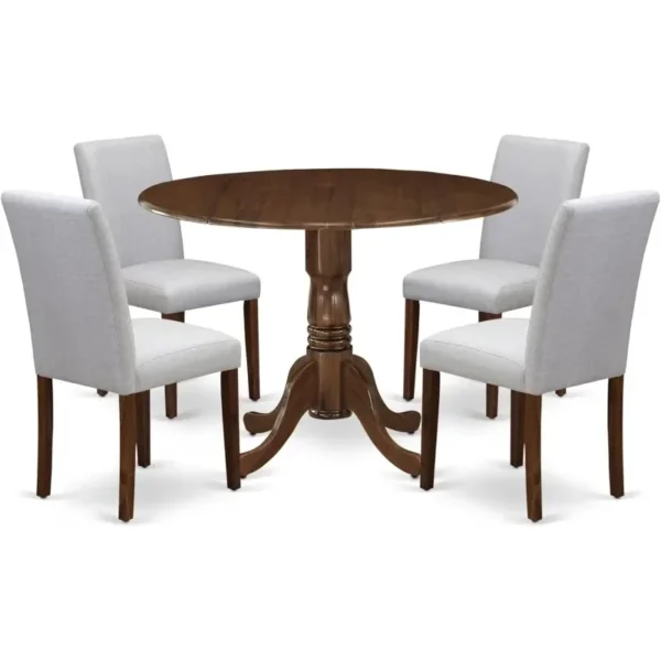 5 Piece Dining Set Round Dining Room Table with Dropleaf and 4 Upholstered Chairs, 42x42 Inch Fashion