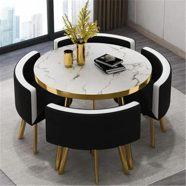 Marble Round 80cm Dining Tables Set 4 Chairs Modern Center Wood Table Luxury White Apartment Furniture - Image 5