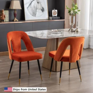 Dining Chairs Set of 2, Modern Velvet Tufted Upholstered Accent Chair with Nailhead Trim and Gold Tips & Black Metal Legs