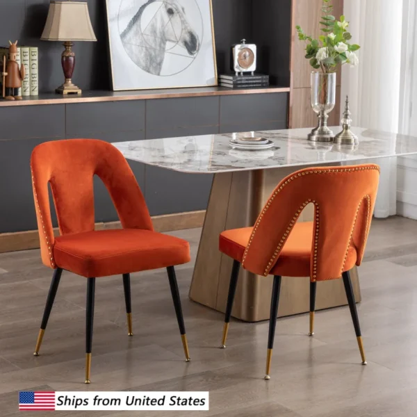 Dining Chairs Set of 2, Modern Velvet Tufted Upholstered Accent Chair with Nailhead Trim and Gold Tips & Black Metal Legs