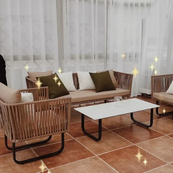 Living Room Balcony Leisure Sofa Outdoor Courtyard Home Furniture Back Armchair Sunscreen Waterproof Homestay Rattan Chair - Image 4