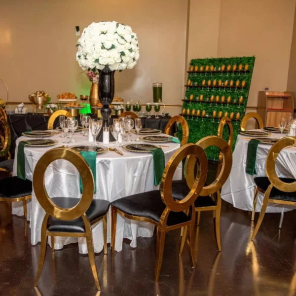 chair/table）Party Dining Furniture White Glass Gold Leg Stainless Steel Wedding Oval Banquet Tables chair - Image 4