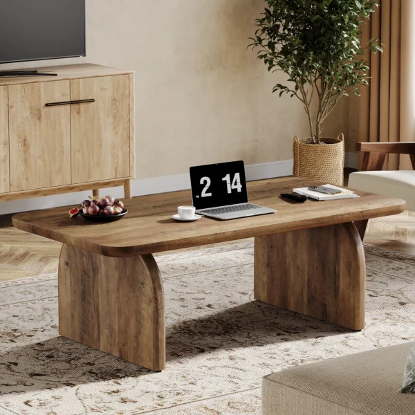 Tribesigns Farmhouse Rectangular Coffee Table, 47.24-Inch Engineered Wood Center Cocktail Tea Table with Sturdy Base - Image 2