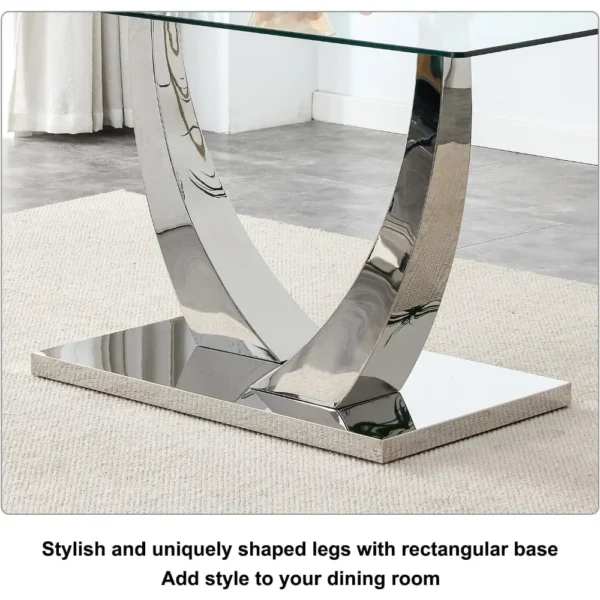 6 Set Minimalist Modern Dining Room Table Set 63” Glass Dining Table, for Kitchen Table and PU Leather Chairs - Image 4