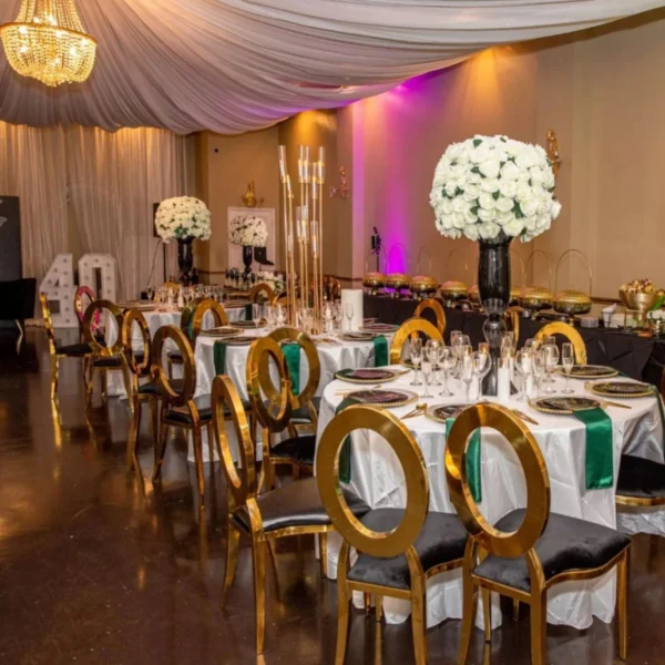 chair/table）Party Dining Furniture White Glass Gold Leg Stainless Steel Wedding Oval Banquet Tables chair - Image 6