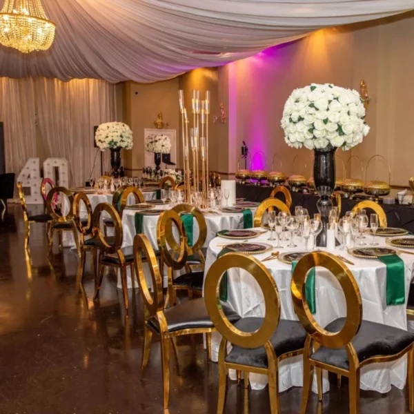chair/table）Party Dining Furniture White Glass Gold Leg Stainless Steel Wedding Oval Banquet Tables chair - Image 3