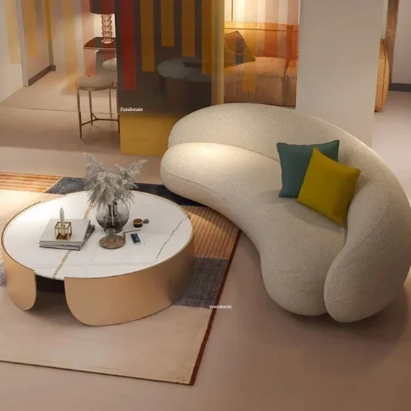Curved Living Room Sofas Living Room Furniture Cream Style Beauty Salon Sofa Clothing Store Rest Area Reception SofaN - Image 2