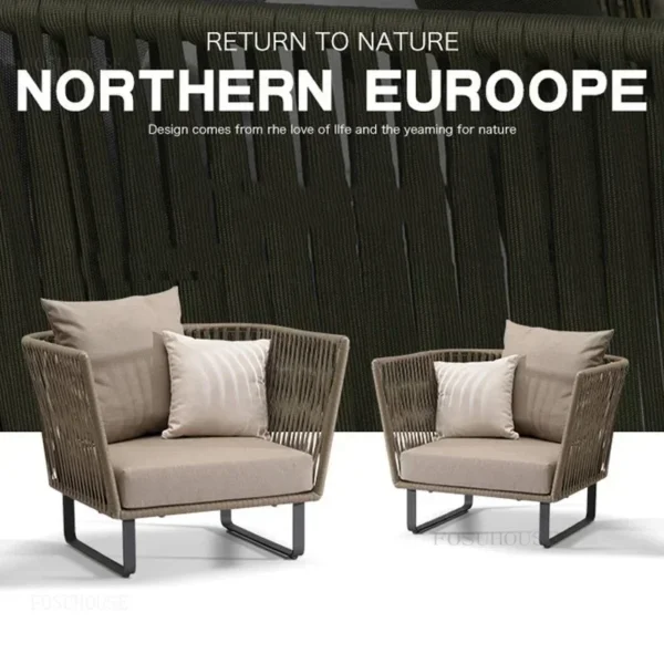 Living Room Balcony Leisure Sofa Outdoor Courtyard Home Furniture Back Armchair Sunscreen Waterproof Homestay Rattan Chair - Image 3