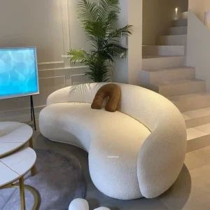 Curved Living Room Sofas Living Room Furniture Cream Style Beauty Salon Sofa Clothing Store Rest Area Reception SofaN