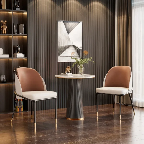 2-Piece Dining Chairs Black Metal Frame Two-Tone Microfiber Leather Upholstered Seat Modern Side Chairs for Dining/Living Room - Image 3
