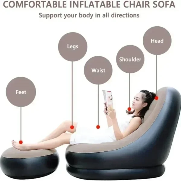 Lazy Sofa Inflatable PVC Flocking Foldable Recliner Outdoor Convenient Lying Chair with Footstool Plush Sofa Beach Park Air Bed - Image 3