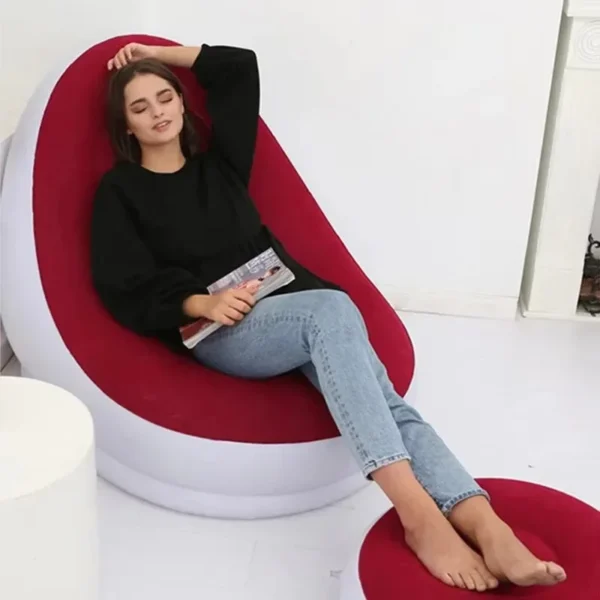 Lazy Sofa Inflatable PVC Flocking Foldable Recliner Outdoor Convenient Lying Chair with Footstool Plush Sofa Beach Park Air Bed - Image 2