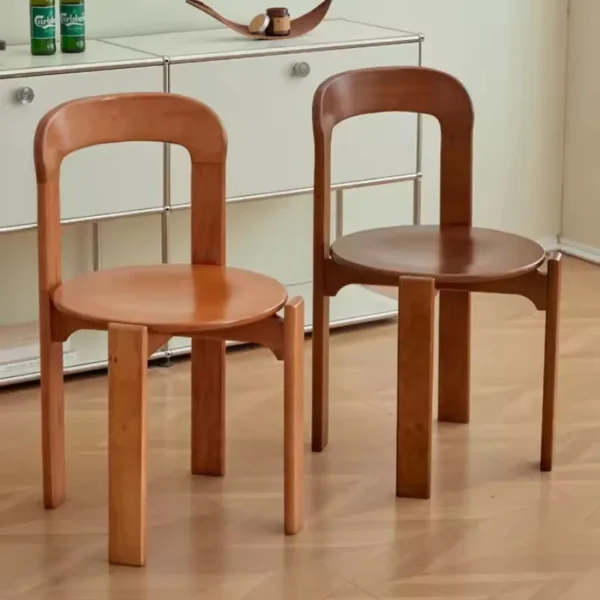 Solid Wood Dining Chairs Nordic Rey Beech Living Room Chairs Stackable Vintage Curved Backrest Swiss Chair Shoes Changing Stool - Image 2