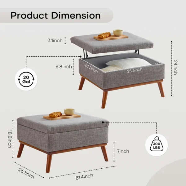 Redlife Large Storage Ottoman , 31.4 inch Lift Top Large Coffee Table with High-density Foam Wood Legs for Living Room & Bedroom - Image 3
