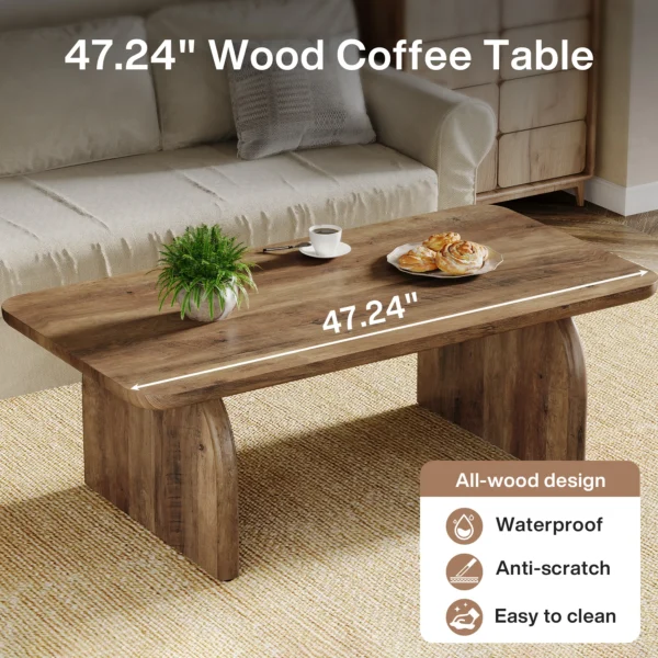 Tribesigns Farmhouse Rectangular Coffee Table, 47.24-Inch Engineered Wood Center Cocktail Tea Table with Sturdy Base - Image 3
