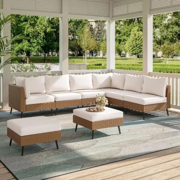 for 8 Piece Outdoor Sectional Sofa PE Rattan Patio Conversation Sets, All Weather Patio Furniture Set with Thick Cushions Garden - Image 2