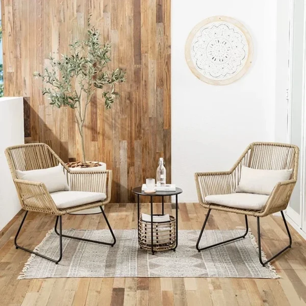 Leisure Rattan Garden Furniture Sets Nordic Table and Chair Three-piece Set Home Outdoor Patio Coffee Table Combination BalconyN - Image 2