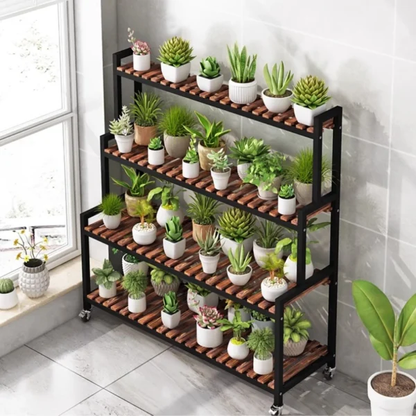 Iron & Wood Plant Stand for Indoor Multi-Tier Flower Shelf for Succulents Floor Standing Plant Holder Balcony Garden Organizer - Image 5