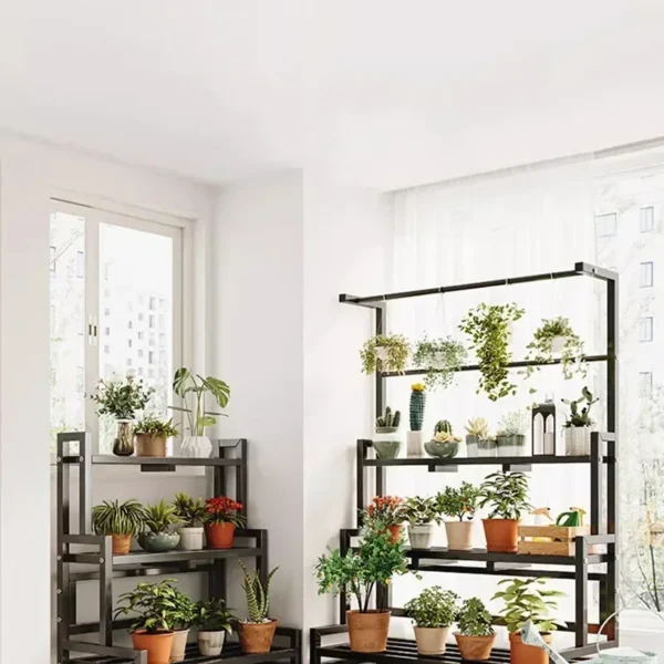Tiered Display Plant Rack Shelf Universal Outdoor Metal Square Plant Rack Shelf Luxury Black Plantenrek Balcony Furniture - Image 3