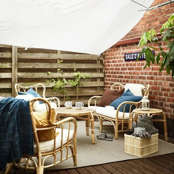 Leisure Rattan Outdoor Sofas Balcony Backrest Armchair Single Combination Garden Courtyard Japanese Garden Furniture Set - Image 4
