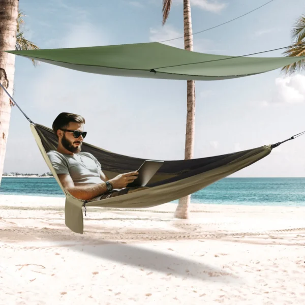 Hammock for Backpacking and Travel Camping Hammock Army Green with Mosquito Net Tent and Rain Fly Tarp