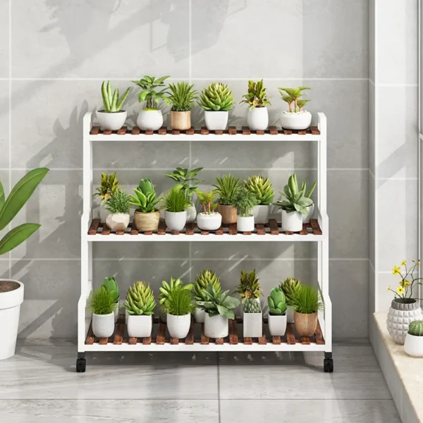Iron & Wood Plant Stand for Indoor Multi-Tier Flower Shelf for Succulents Floor Standing Plant Holder Balcony Garden Organizer - Image 2