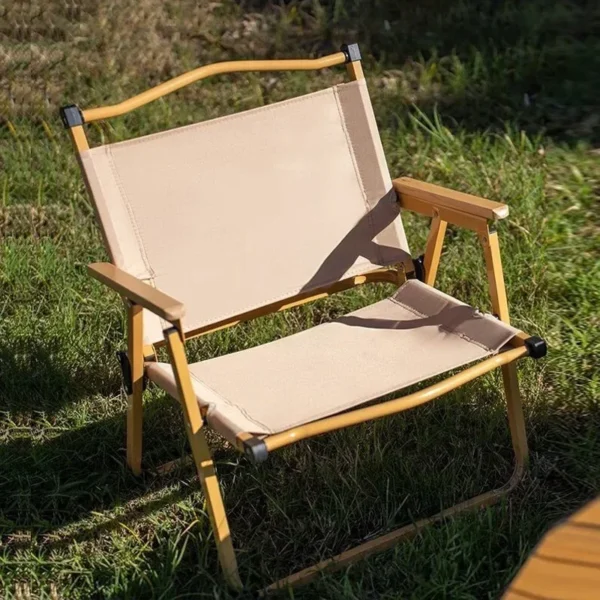 4/2/1PCS-khaki Camping Chair Portable Outdoor Chair Aluminum Alloy Wood Grain Folding Chair Camping Equipment Kermit Chair - Image 2