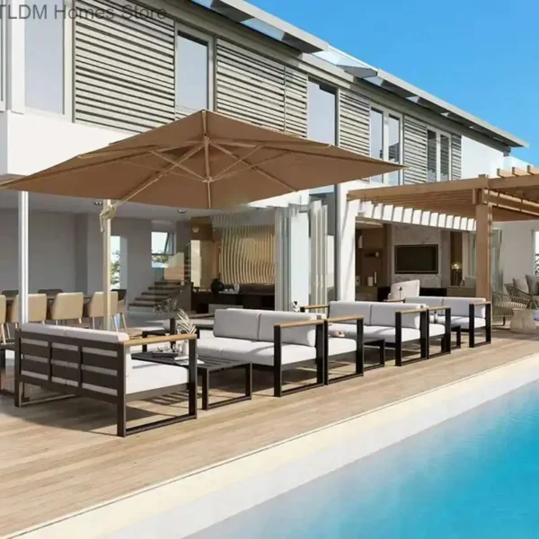 Aluminum Alloy Garden Sofas Waterproof Sunscreen Outdoor Furniture Home Courtyard Balcony Garden Sofa Coffee Table Combination L - Image 5