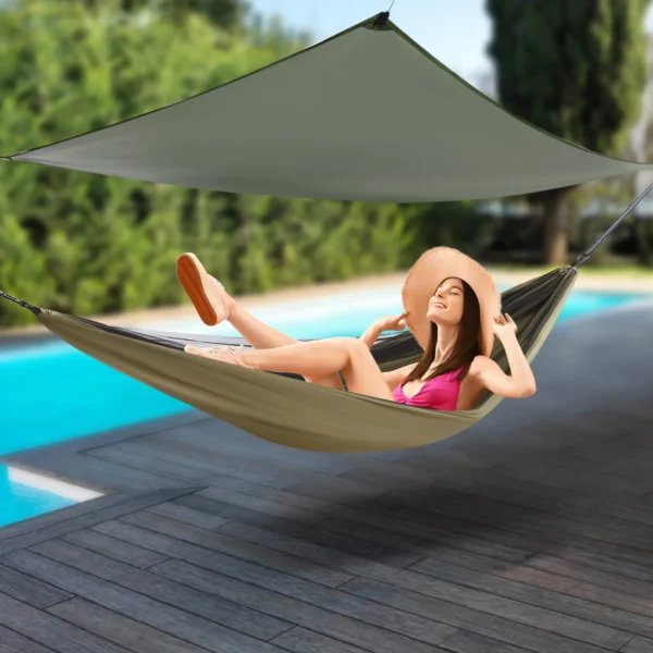 Hammock for Backpacking and Travel Camping Hammock Army Green with Mosquito Net Tent and Rain Fly Tarp - Image 2