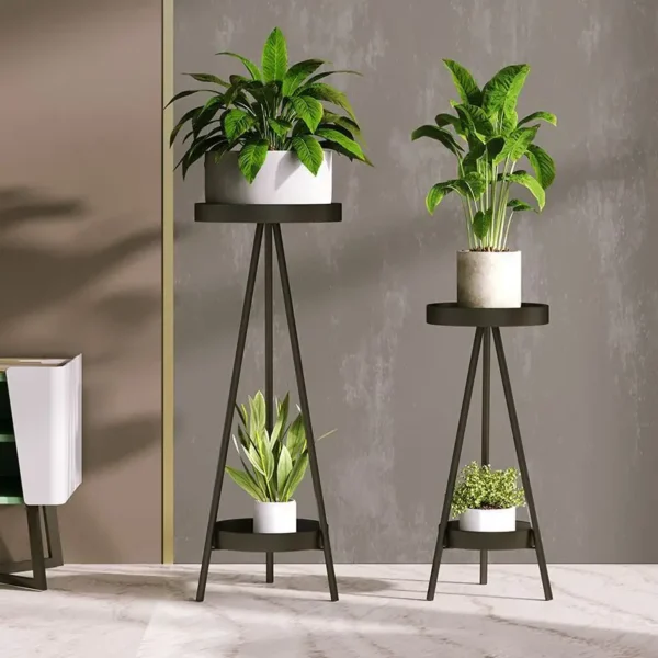 Nordic Light Luxury Double Layer Plant Rack Simple and Modern Floor Standing Triangular Flower Rack Green Ivy Decorative Rack - Image 3