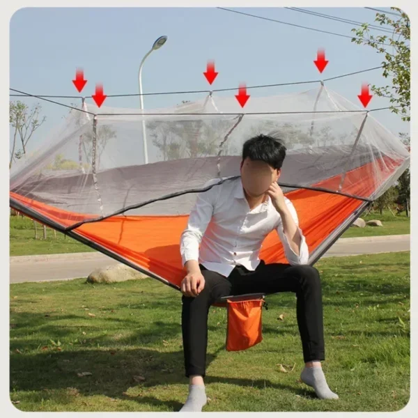 Outdoor Camping Double Hammock Swing Garden Travel Portable Anti-rollover Mosquito Net Hammock Parachute Fabric Rocking Chair - Image 5
